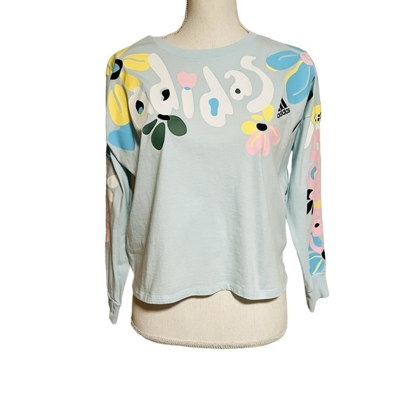 ADIDAS GIRLS PRETTY LONG SLEEVE LOOSE FIT COLORFUL TSHIRT SIZE 14 OR LARGE - Picture 1 of 11